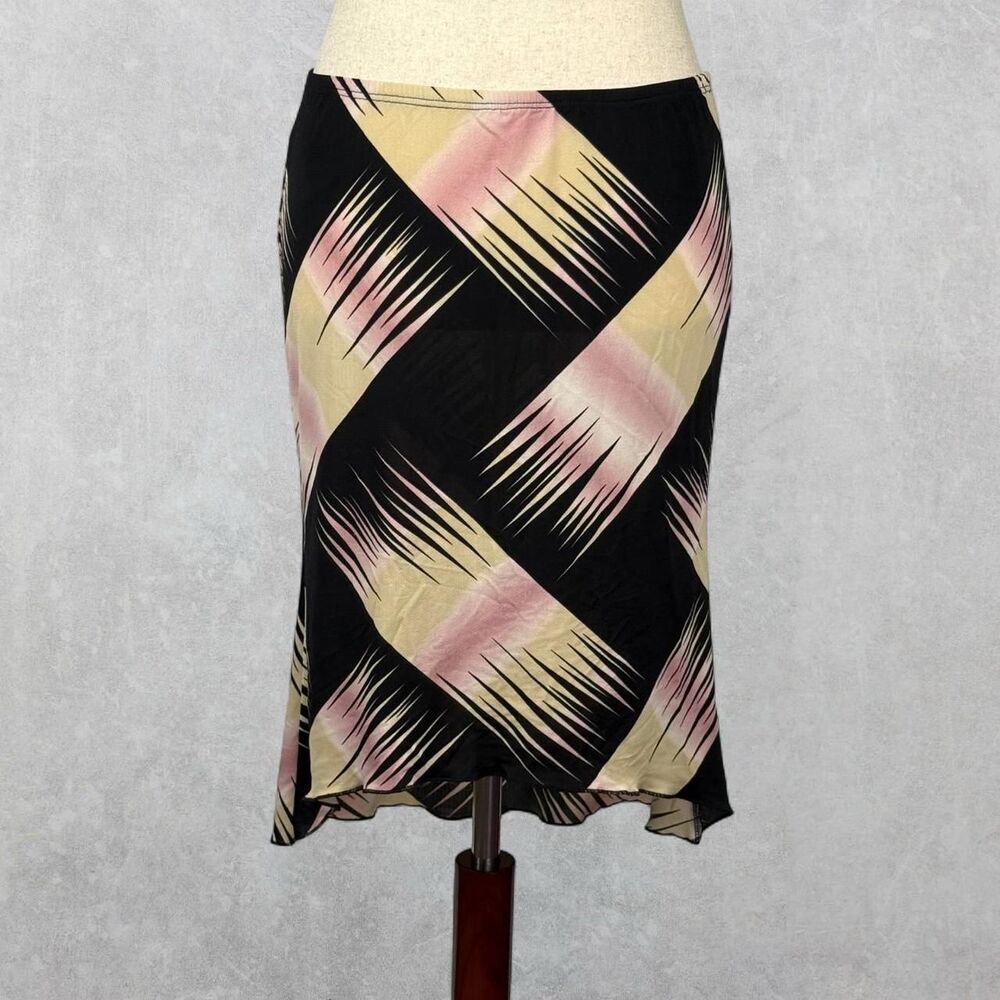 Vintage 90s Bamboo USA Black Abstract Print Knee Length Skirt